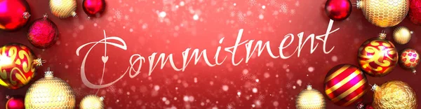 Commitment Kerstkaart Rode Achtergrond Met Kerstballen Sneeuw Een Chique Elegant — Stockfoto