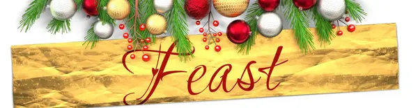 Fest Und Weiße Weihnachtskarte Mit Hellem Hintergrund Goldenem Geschenkpapier Weihnachtsschmuck — Stockfoto