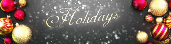 Feiertage Und Weihnachten Schicke Schwarze Hintergrundkarte Mit Weihnachtskugeln Schnee Und — Stockfoto