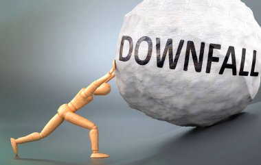 Çöküş ve acı verici insanlık hali, insan yaşamındaki çöküşle başa çıkmanın ne kadar zor olduğunu göstermek için ağırlığı zorlayan ahşap bir insan figürü olarak resmedilmiş.