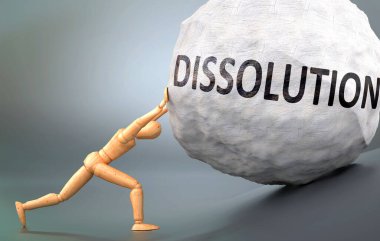 Çözünme ve acı verici insanlık hali, insan yaşamındaki çözülmeyle başa çıkmanın ne kadar zor olduğunu göstermek için ağırlığı zorlayan ahşap bir insan figürü olarak resmedilmiş.