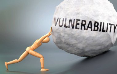 İncinebilirlik ve acı verici insanlık hali, insan hayatındaki savunmasızlıkla başa çıkmanın ne kadar zor olduğunu göstermek için ağırlığı zorlayan ahşap bir insan figürü olarak resmedilmiş.