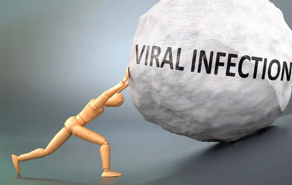 Virusinfektion Und Schmerzhafte Menschliche Verfassung Dargestellt Als Hölzerne Menschliche Figur — Stockfoto