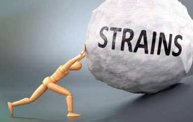 Sürüngenler ve acılı insanlık hali, insan hayatındaki gerginliklerle başa çıkmanın ne kadar zor olduğunu göstermek için ağır yük iten tahtadan bir insan figürü olarak resmedilmiş.