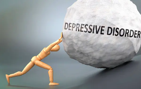 Depresyjne Zaburzenia Bolesny Stan Człowieka Wyobrażony Jako Drewniana Postać Ludzka — Zdjęcie stockowe