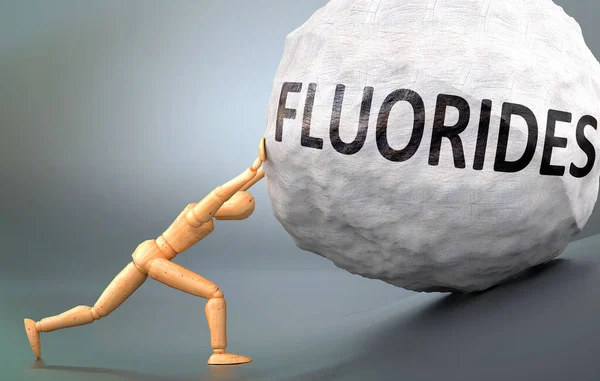 Fluoride Und Der Schmerzhafte Zustand Des Menschen Dargestellt Als Hölzerne — Stockfoto