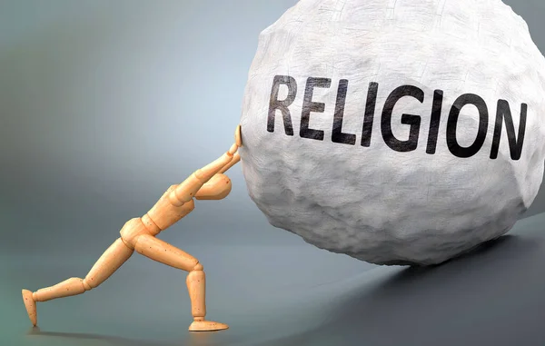 Religion Och Smärtsamt Mänskligt Tillstånd Föreställt Som Mänsklig Gestalt Trä — Stockfoto