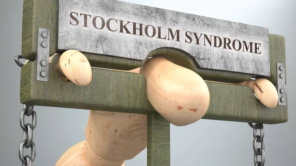 Stockholm Syndrome Affect Destroy Human Life Symbolized Figure Pillory Show — Stock Photo, Image