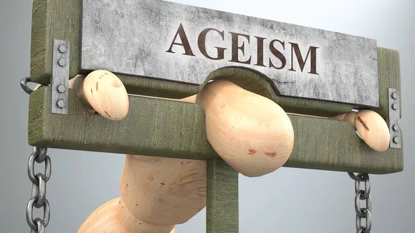 Ageism Affect Destroy Human Life Symbolized Figure Pillory Show Ageism — Stock Photo, Image