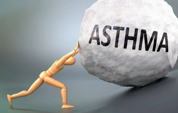 Asthma Und Schmerzhaftes Menschliches Leiden Dargestellt Als Hölzerne Menschliche Figur — Stockfoto