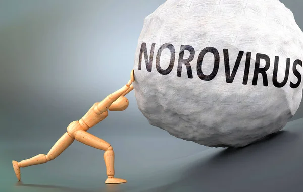 Norovirus Und Der Schmerzhafte Zustand Des Menschen Dargestellt Als Hölzerne — Stockfoto