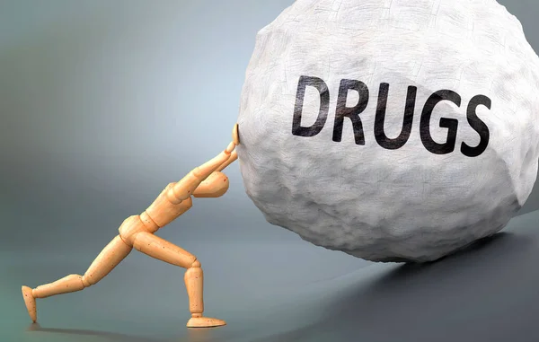 Drogas Condición Humana Dolorosa Representado Como Una Figura Humana Madera — Foto de Stock