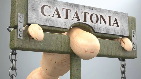Catatonia Affect Destroy Human Life Symbolized Figure Pillory Show Catatonia — Stock Photo, Image