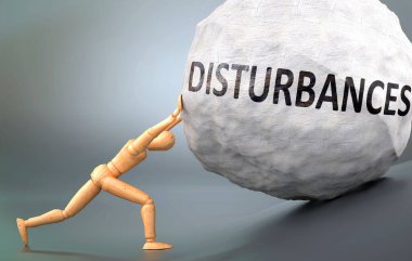 Rahatsızlıklar ve acılı insanlık hali, insan hayatındaki rahatsızlıklarla başa çıkmanın ne kadar zor olduğunu göstermek için ağır yük iten tahta bir insan figürü olarak resmedilmiş.