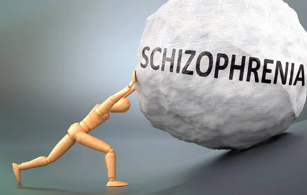 Schizophrenie Und Schmerzhaftes Menschsein Dargestellt Als Hölzerne Menschliche Figur Die — Stockfoto