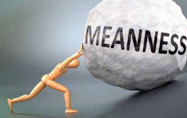 Acımasız ve acılı bir insani durum, insan yaşamındaki acımasızlıkla başa çıkmanın ne kadar zor olduğunu göstermek için ağırlığı zorlayan ahşap bir insan figürü olarak resmedilmiş, 3 boyutlu illüstrasyon