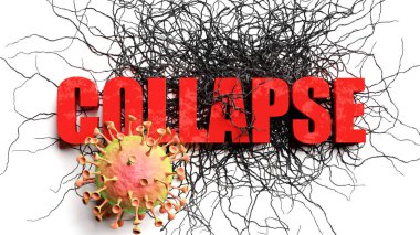 Covid salgını sırasında bozulma ve çöküş, azalan ifade çöküşü ve salgın, 3d illüstrasyonun neden olduğu mevcut sorunları sembolize eden bir korona virüsü olarak resmedilmiştir.