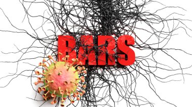 Covid salgını sırasındaki bozulma ve çubuklar, azalan ifade çubukları ve salgın, 3d illüstrasyonun neden olduğu mevcut sorunları sembolize eden bir korona virüsü olarak resmedilmiş.