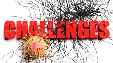 Covid salgını sırasındaki bozulma ve zorluklar, azalan ifade zorlukları ve salgının, 3d illüstrasyonunun neden olduğu mevcut sorunları sembolize eden bir korona virüsü olarak resmedilmiştir.