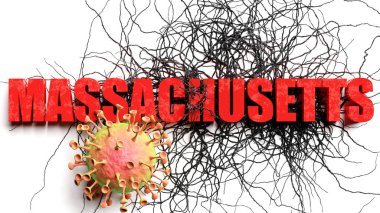 Covid salgını sırasındaki bozulma ve massachusetts, salgının neden olduğu mevcut sorunları sembolize eden azalan bir ifade olan Massachusetts ve Corona virüsü olarak resmedilmiştir.