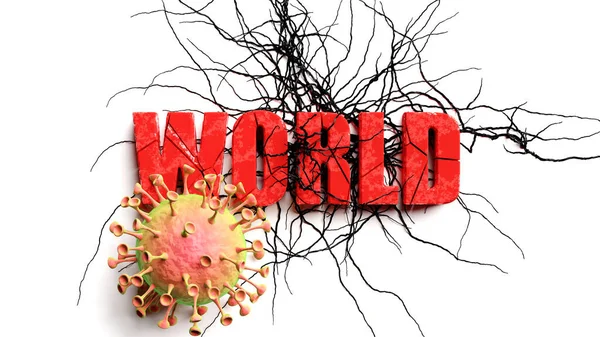 Degradace Svět Během Covid Pandemie Zobrazen Jako Klesající Fráze Svět — Stock fotografie