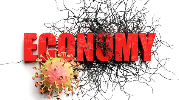 Degradation Economy Covid Pandemic Pictured Declining Phrase Economy Corona Virus — Stock Photo, Image