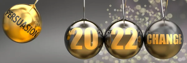 说服是2022年新一年变革的动力 被描绘成一个摆动的球体 这个短语给2022年带来了动力 导致了变化 — 图库照片