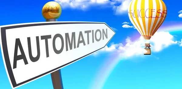 Automation Leads Success Shown Sign Phrase Automation Pointing Balloon Sky — Foto Stock