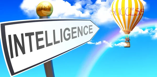 Intelligence Leads Success Shown Sign Phrase Intelligence Pointing Balloon Sky — Stock fotografie