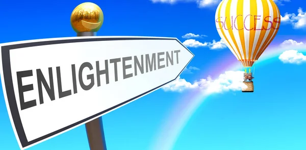 Enlightenment Leads Success Shown Sign Phrase Enlightenment Pointing Balloon Sky — Foto Stock