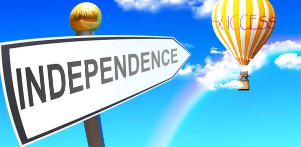 Independence Leads Success Shown Sign Phrase Independence Pointing Balloon Sky — Foto Stock