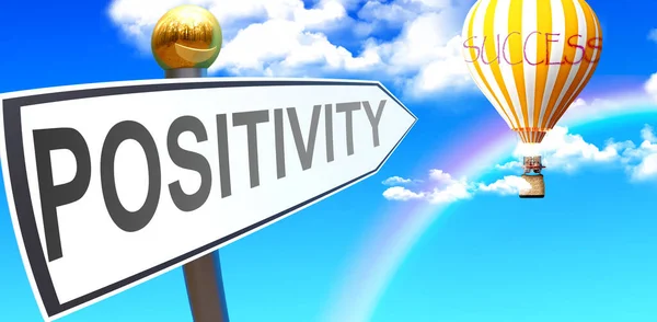Positivity Leads Success Shown Sign Phrase Positivity Pointing Balloon Sky — Foto Stock