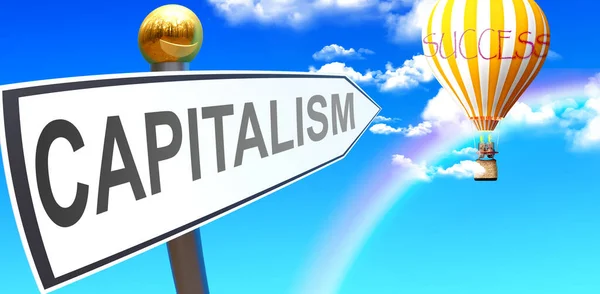 Capitalism Leads Success Shown Sign Phrase Capitalism Pointing Balloon Sky — Φωτογραφία Αρχείου