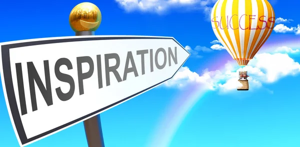 Inspiration Leads Success Shown Sign Phrase Inspiration Pointing Balloon Sky — Foto Stock