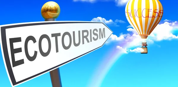 Ecotourism Leads Success Shown Sign Phrase Ecotourism Pointing Balloon Sky — Fotografia de Stock