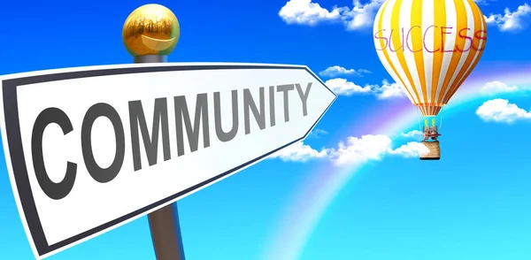 Community Leads Success Shown Sign Phrase Community Pointing Balloon Sky — Φωτογραφία Αρχείου