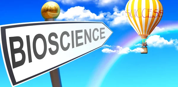 Bioscience Leads Success Shown Sign Phrase Bioscience Pointing Balloon Sky — Stock fotografie