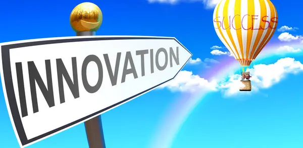 Innovation Leads Success Shown Sign Phrase Innovation Pointing Balloon Sky — 스톡 사진