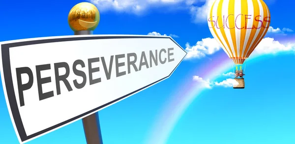 Perseverance Leads Success Shown Sign Phrase Perseverance Pointing Balloon Sky — Φωτογραφία Αρχείου