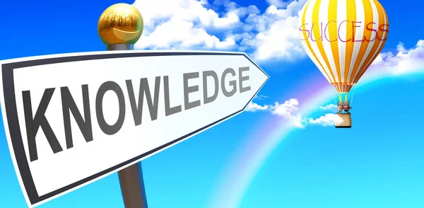 Knowledge Leads Success Shown Sign Phrase Knowledge Pointing Balloon Sky — Fotografia de Stock