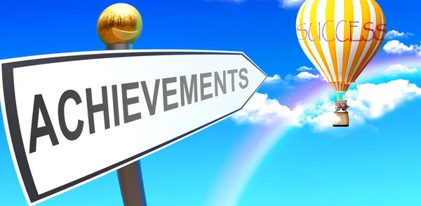 Achievements Leads Success Shown Sign Phrase Achievements Pointing Balloon Sky — Foto Stock
