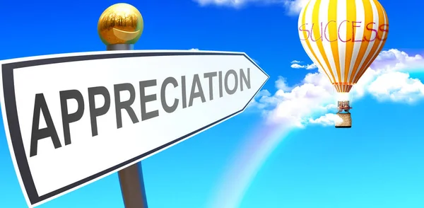 Appreciation Leads Success Shown Sign Phrase Appreciation Pointing Balloon Sky — Stock Photo, Image