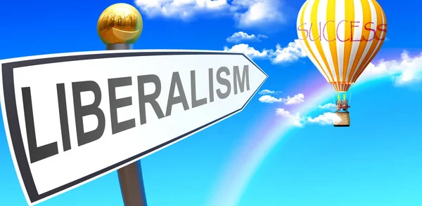 Liberalism Leads Success Shown Sign Phrase Liberalism Pointing Balloon Sky — Stock Photo, Image