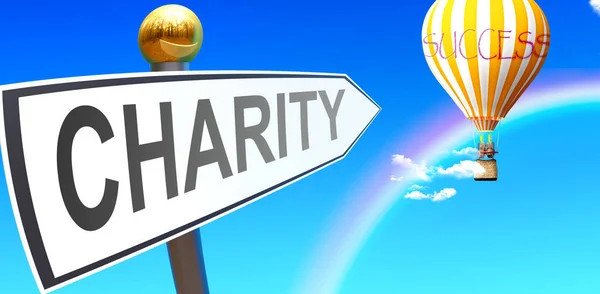 慈善会带来成功 这可以用 这个词来表示 它指向天空中的气球 用云彩来象征慈善的意义 — 图库照片