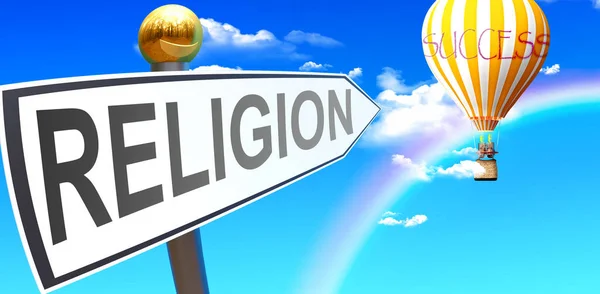 Religión Conduce Éxito Muestra Como Signo Con Una Frase Religión — Foto de Stock