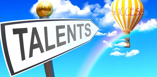 Talenty Prowadzą Sukcesu Pokazane Jako Znak Zwrotem Talenty Wskazujące Balon — Zdjęcie stockowe