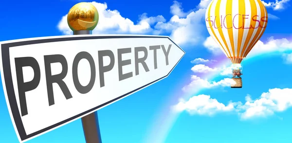 Property Leads Success Shown Sign Phrase Property Pointing Balloon Sky — Stock Photo, Image