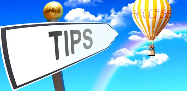 Tips Leads Success Shown Sign Phrase Tips Pointing Balloon Sky — Stock Photo, Image