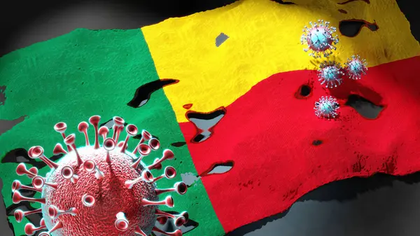 Covid Benin Coronavirus Attacca Una Bandiera Nazionale Del Benin Come — Foto Stock