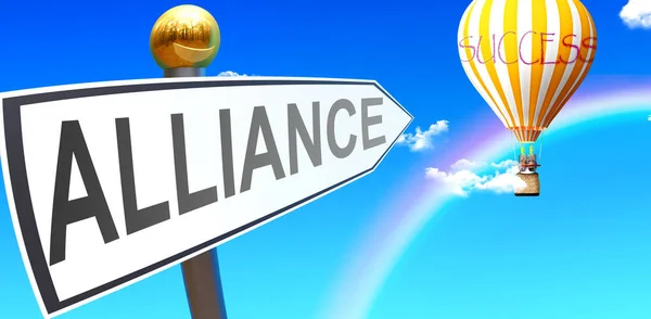Alliance Leads Success Shown Sign Phrase Alliance Pointing Balloon Sky — Stock Photo, Image